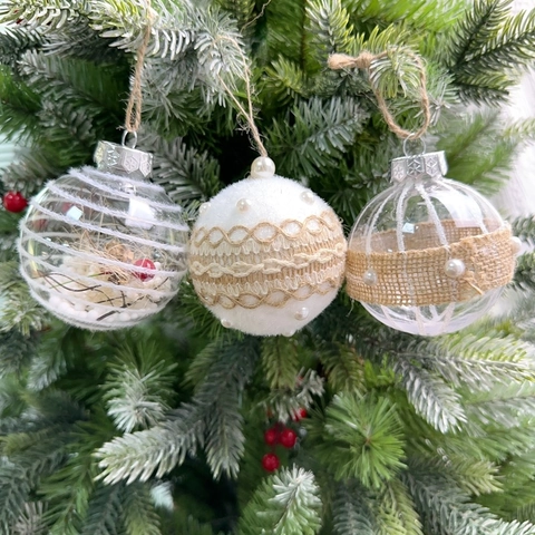 Weihnachtskugeln Kunststoff Ornamente Mit Schneeflockenmuster Hanfseil Künstliche Perle Für Weihnachtsbaum Haus Dekoration