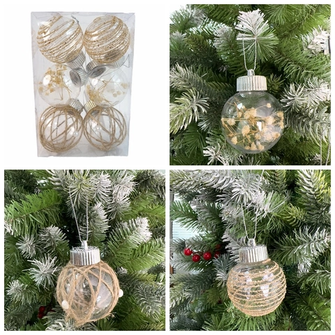 Transparente PET Weihnachtskugel Ornamente Mit Hanfseil Und Trockenblumen Klare Baumbehang Für Festliche Dekoration