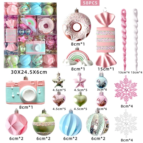 Lot de Boules de Noël en Plastique Couleur Macaron Bonbons Étoile Cupcake Peints pour Décoration d'Arbre de Noël Fête Maison