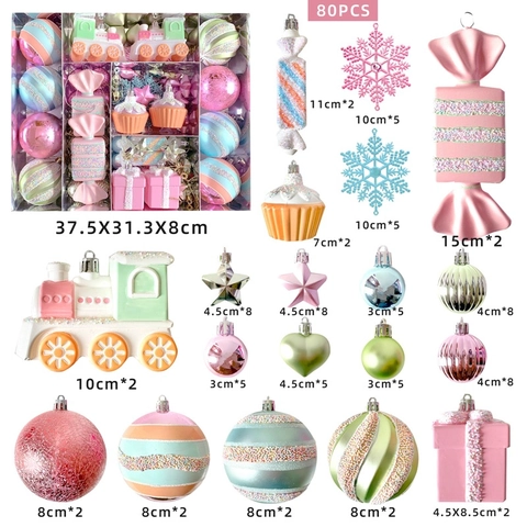Lot de Boules de Noël en Plastique Couleur Macaron Bonbons Étoile Cupcake Peints pour Décoration d'Arbre de Noël Fête Maison