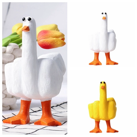 Adorno de Resina de Pato con Dedo Medio Creativo Figura de Ganso Humorística Divertida Decoración de Escritorio Hogar Oficina Regalo
