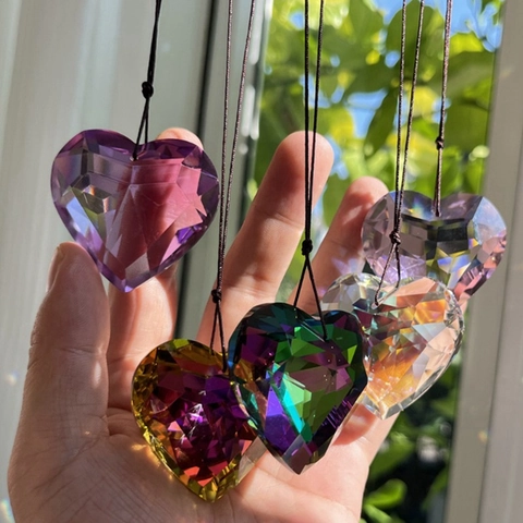 Heart Crystal Hanging Ornament Multi Faceted Prism Sun Catcher For Valentine's Mother's Day Wedding Home Party Decoration