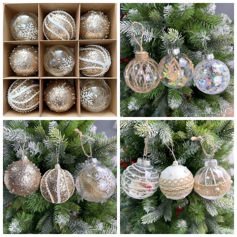 Weihnachtskugeln Kunststoff Ornamente Mit Schneeflockenmuster Hanfseil Künstliche Perle Für Weihnachtsbaum Haus Dekoration