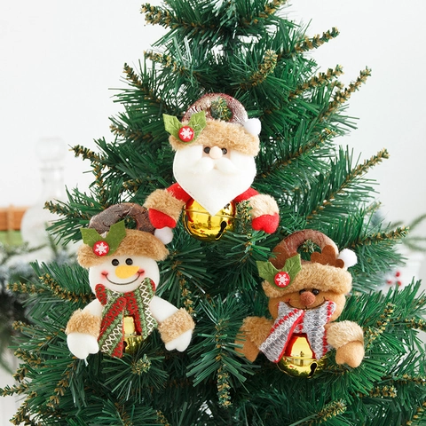 Weihnachtsglocke Hängende Ornamente Weihnachtsmann Schneemann Rentier Plüschpuppe Metallglocke Weihnachtsbaum Dekoration