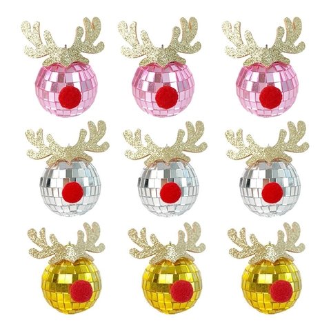 Addobbi Natalizi a Palla da Discoteca a Forma di Renna Vetro a Specchio Corna Riflettenti Decorazioni per Feste Casa Albero