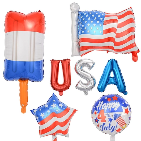 Independence Day Aluminum Film Balloon American National Day Decoration Mylar USA Star Round Flag Popsicle Party Supplies