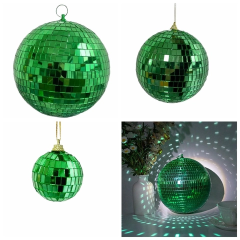 Boule à Facettes Miroir Vert Ornements à Suspendre Rétro Boule en Verre Réfléchissante Pour Saint-Patrick Noël Fête Maison