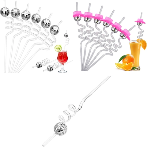 Disco Ball Spiral Straws Retro Mirror Ball Decorative Drinking Straws For Party Bar Wedding Cocktail Cold Drink Decoration