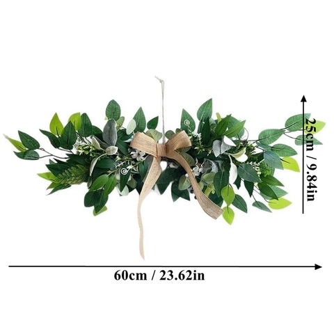 Artificial Greenery Swag Garland With Burlap Bow Plastic Floral Arrangement For Wedding Arch Front Door Home Decor