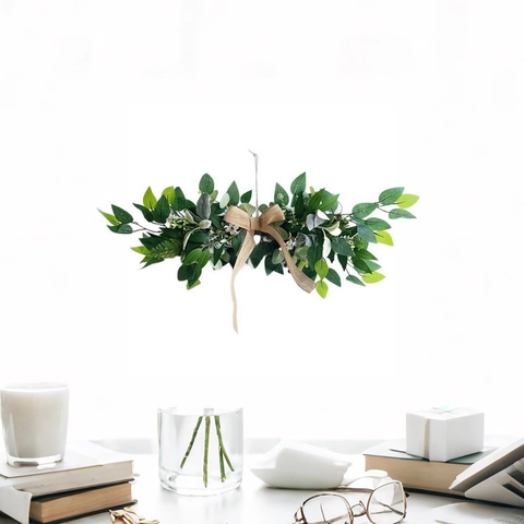 Artificial Greenery Swag Garland With Burlap Bow Plastic Floral Arrangement For Wedding Arch Front Door Home Decor
