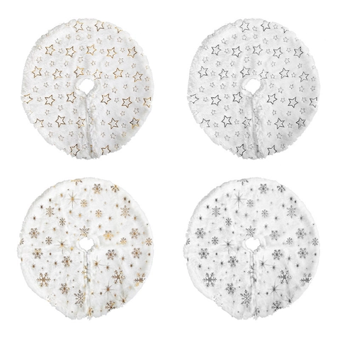 Mini Plush Christmas Tree Skirt Gold Silver Snowflake Star Pattern For Desktop Xmas Tree Holiday Decor 40cm