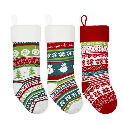Calze di Natale Grandi a Maglia Con Motivo Jacquard Pupazzo di Neve Albero di Natale Fiocco di Neve Borse Regalo da Appendere per Camino Casa Festa di Vacanza Decorazione