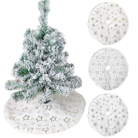 Mini Plush Christmas Tree Skirt Gold Silver Snowflake Star Pattern For Desktop Xmas Tree Holiday Decor 40cm