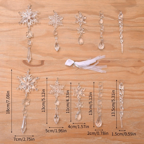 Adornos de Navidad de Acrílico Copo de Nieve Carámbano Colgantes de Árbol de Cristal Decoración Colgante de Invierno Hogar Blanco Rosa Azul