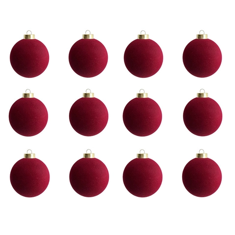 Ornamenti Natalizi a Sfera in Velluto Borgogna Floccato Con Cappucci Dorati e Nastro per Decorazioni Albero di Natale