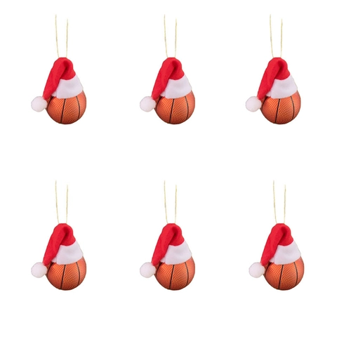 Weihnachtsbaum Sport Ornamente Ball Set Basketball Rugby Fußball Baseball Mit Weihnachtsmütze Kunststoff Dekorative Hänger Für Feiertag Party Heim Deko