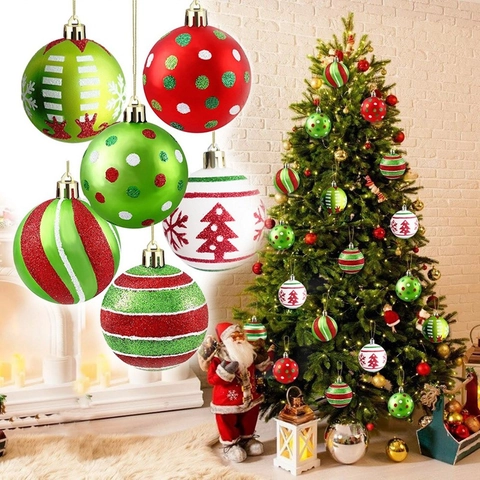 Boules de Noël Rouge Vert Blanc Peintes à la Main en Plastique Électroplaqué Décorations à Suspendre pour Sapin