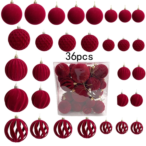Palle di Natale Floccate Per Decorazione Albero di Natale Velluto Rosso Vino Verde Scuro Accessorio Decorativo Festivo