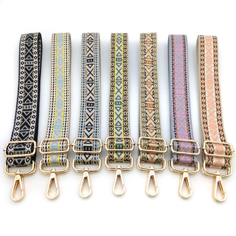 Ethnic Geometric Jacquard Polyester Bag Strap For Women Adjustable Wide Shoulder Strap Replacement For Crossbody Bags