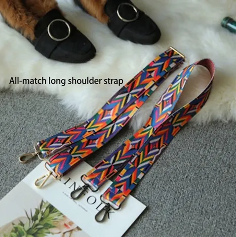 Women's Ethnic Style Wide Adjustable Replacement Bag Strap Multicolor Floral Geometric Printed Shoulder Crossbody Purse Belt