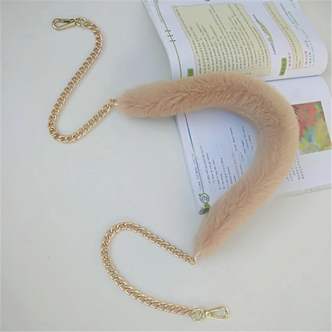 Women Fashion Plush Bag Strap Replacement Faux Fur Wide Shoulder Strap With Golden Metal Alloy Chain Lobster Clasp Accessory