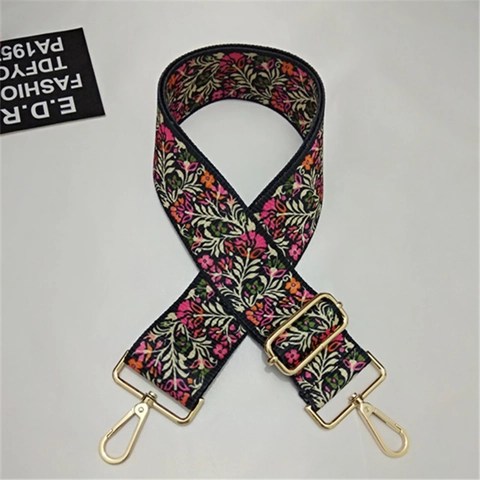 Tracolla Larga Fiori Etnici Regolabile in Poliestere per Borsa Estremità in Pelle PU Gancio in Metallo Accessorio Donna
