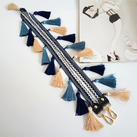 Tracolla per Borsa Intrecciata in Stile Etnico Con Nappine e Pompon Colorati Tracolla di Ricambio in Nylon per Borse da Donna