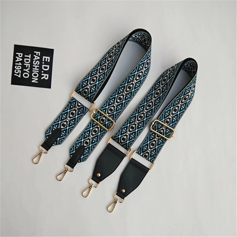 Etnische Stijl Verstelbare Brede Schouderriem Vervanging Voor Dames Crossbody Tas Polyester Jacquard Riem Metalen Sluiting