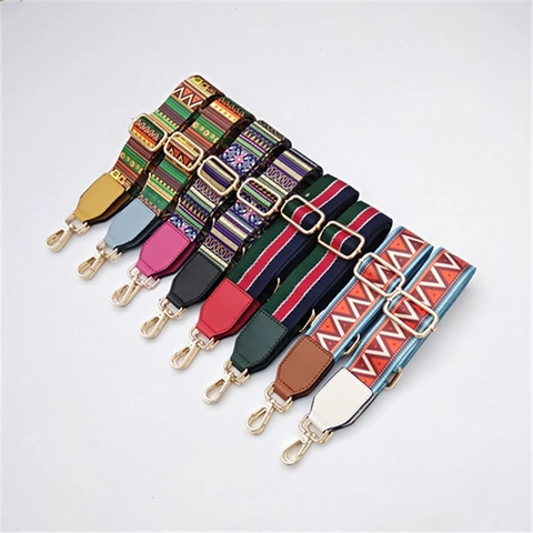 Sangle de Sac Tissée de Style Ethnique Ajustable Motif Géométrique Coloré Bandoulière Avec Boucles en Métal de Remplacement Pour Sacs