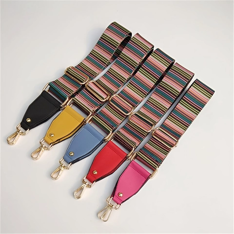 Damen Bunte Gestreifte Breite Taschengurt Ersatz Verstellbare Schulter Crossbody Gurt Gürtel Mit Goldener Metallschnalle