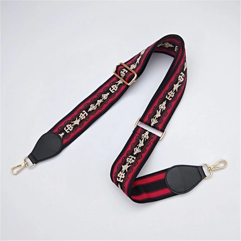 Verstellbarer Breiter Schultergurt Ersatz Für Handtaschen Ethno-Stil Bestickter Polyester-Gurtband Gürtel Mit Gold-Metallhaken