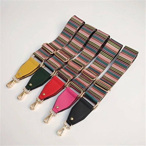 Tracolla Larga a Righe Colorate Cinturino Regolabile in Nylon di Ricambio Con Fibbia Dorata per Borsa da Donna Borsa a Tracolla