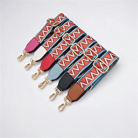 Sangle de Sac Tissée de Style Ethnique Ajustable Motif Géométrique Coloré Bandoulière Avec Boucles en Métal de Remplacement Pour Sacs