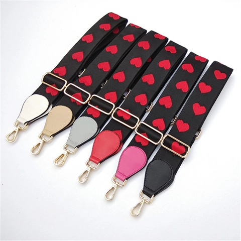 Tracolla Larga per Borsa Regolabile Ricamata con Cuore Rosso Tracolla alla Moda Colorata Cintura di Ricambio in Poliestere per Borse da Donna