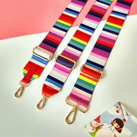 Adjustable Rainbow Striped Nylon Bag Strap With Metal Hook Swivel Clasp Replacement Shoulder Crossbody Belt For Women Bags