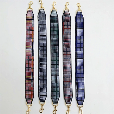 Fashion Wide Bag Strap For Women PU Leather Woven Checkered Replacement Shoulder Strap Short Thickened Handle Belt With Gold Buckle
