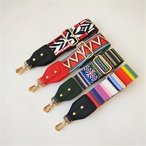 Ethnic Bohemian Woven Bag Strap Wide Adjustable Shoulder Crossbody Replacement Purse Belt Gold Metal Buckle Accessories