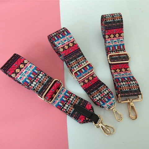 Etnische Stijl Brede Verstelbare Vervangende Tasriem Boheems Geometrisch Patroon Polyester Schouderriem Voor Dames Handtas
