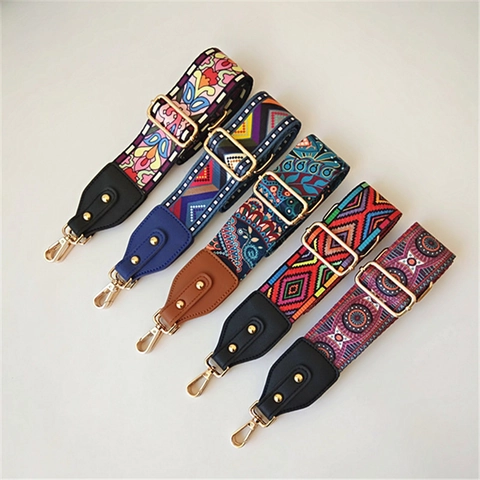 Tracolla per Borsa Larga in Stile Etnico Regolabile Colorata in Tessuto Jacquard Sostitutiva per Borse a Tracolla Donna