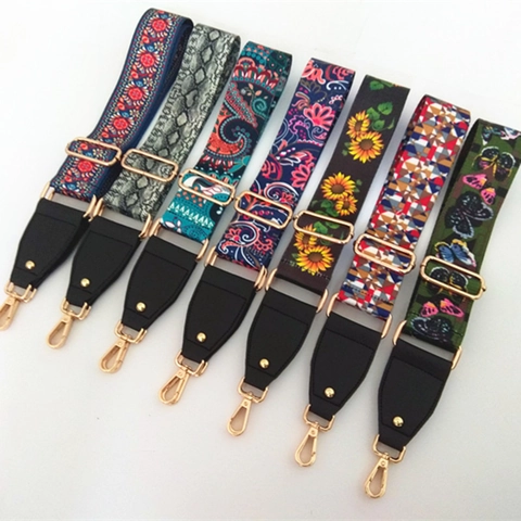 Etnische Brede Schouderriem Voor Dames Vervanging Verstelbare Geweven Crossbody Riem Met Metalen Gespen PU Lederen Uiteinden