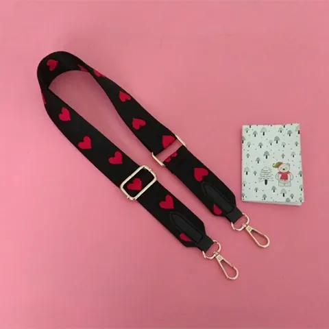 Wide Adjustable Shoulder Strap For Handbags Heart Embroidered Cotton Replacement Crossbody Bag Strap With Metal Clasp