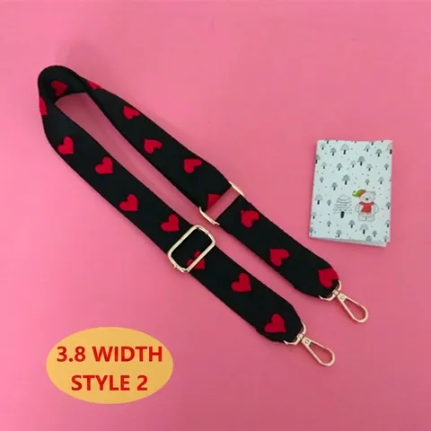 Wide Adjustable Shoulder Strap For Handbags Heart Embroidered Cotton Replacement Crossbody Bag Strap With Metal Clasp