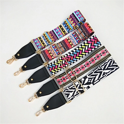 Bandoulière de Sac Réglable Large pour Femmes en Polyester Tissé Style Ethnique Motif Géométrique Sangle de Remplacement pour Sacs à Main