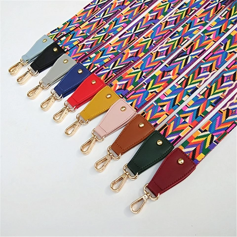 Etnische stijl geweven tasriem brede vervangende schouderriem meerkleurig geometrisch patroon riem met legering sluiting voor crossbodytas