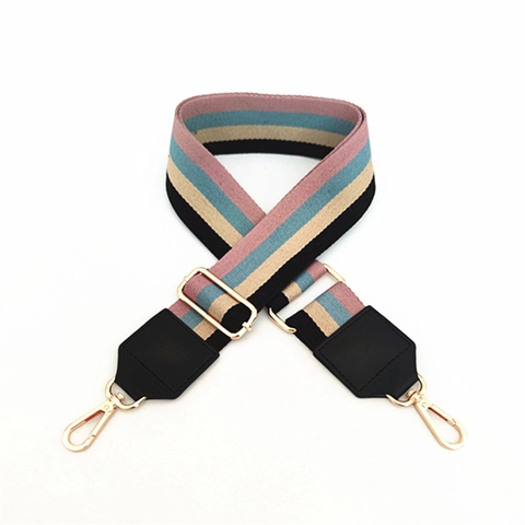 Bandoulière de Rechange Large et Rayée Réglable pour Femme en Coton Sangle Colorée Avec Boucles en Métal Doré