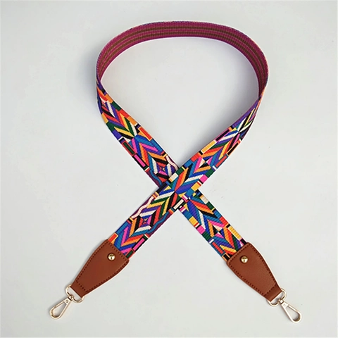 Etnische stijl geweven tasriem brede vervangende schouderriem meerkleurig geometrisch patroon riem met legering sluiting voor crossbodytas