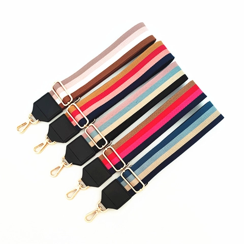 Bandoulière de Rechange Large et Rayée Réglable pour Femme en Coton Sangle Colorée Avec Boucles en Métal Doré