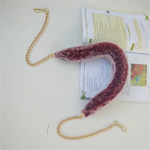 Women Fashion Plush Bag Strap Replacement Faux Fur Wide Shoulder Strap With Golden Metal Alloy Chain Lobster Clasp Accessory