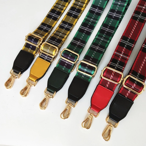 Verstellbarer Nylon Karo Schultergurt Taschenriemen Breit Ersatzriemen Mit Goldlegierung Schnalle Damen Umhängetasche Zubehör