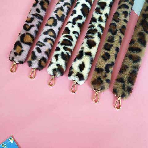 Tracolla per Borsa in Pelliccia Sintetica da Donna in Peluche con Stampa Leopardata e Fibbie in Lega d'Oro Manico di Ricambio Accessori per Borse Invernali